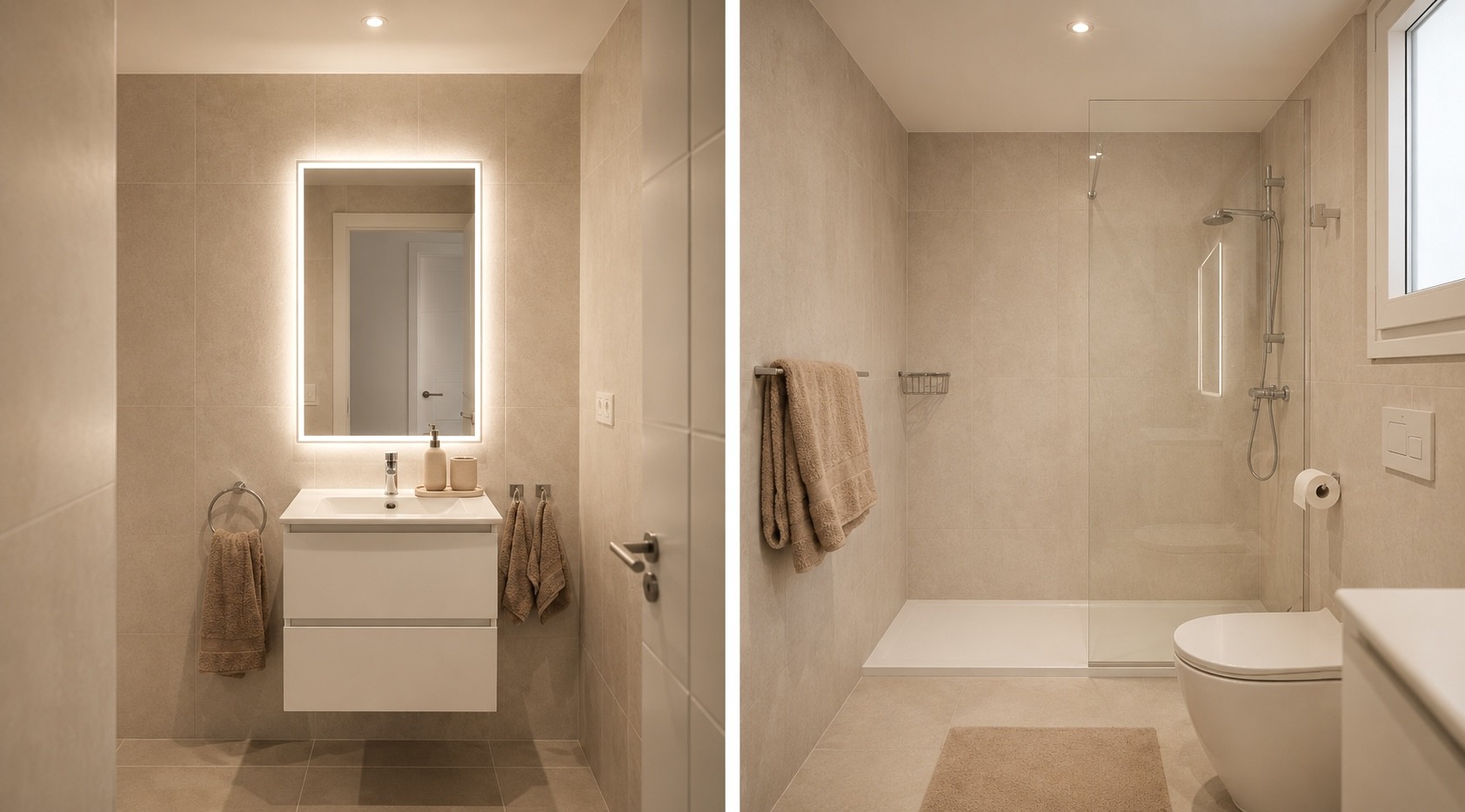 Badkamer in warme beigetinten